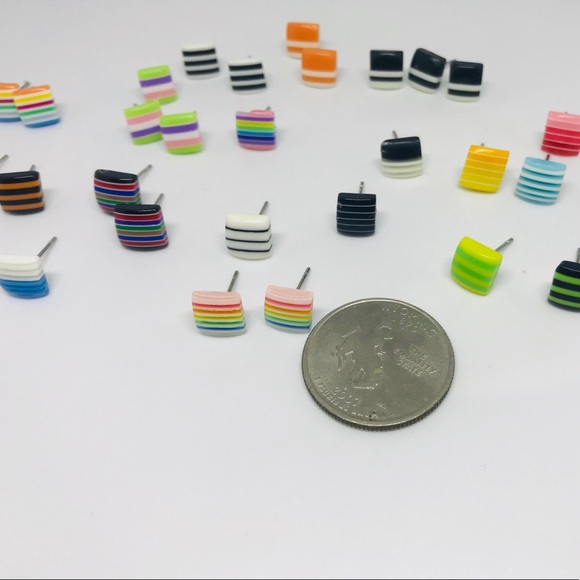 Purple Minimalist Repurposed Vintage Striped Bead Stud Earrings - Picture 8 of 13